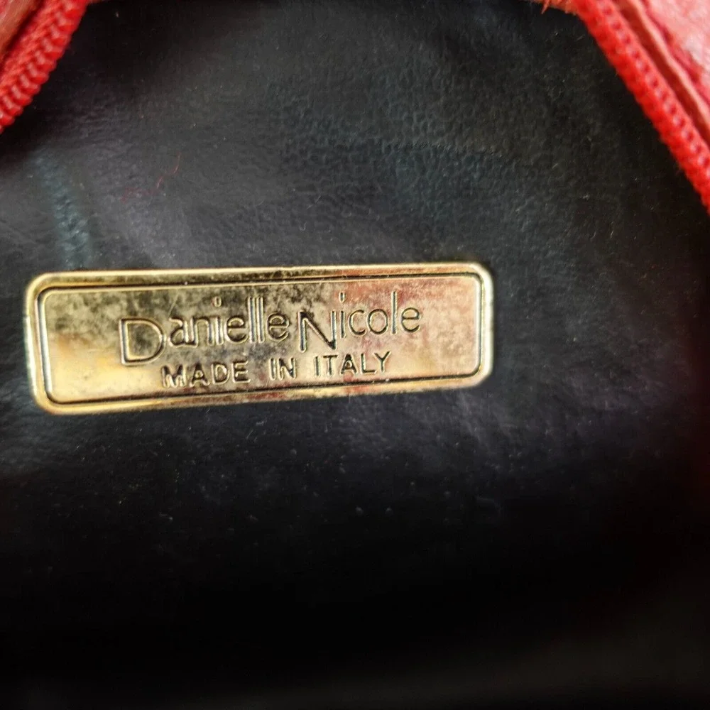 Vintage Ostritch Crocodile Half Moon DANIELLE NICOLE Crossbody Purse S Red ITALY - Picture 5 of 16
